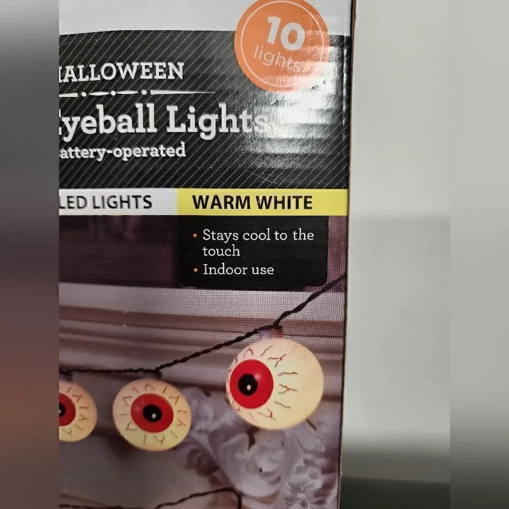 Lot of two Halloween 10-Count Battery Operated EyeballLights, w/Warm White LED